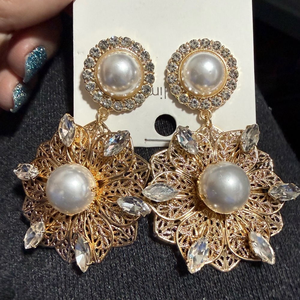 NEW! Lima Limon Elegant Gold Pearl Drop Earrings